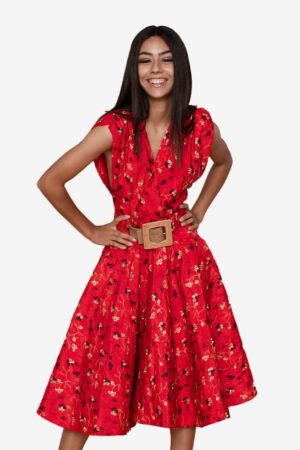 Floral short dress red